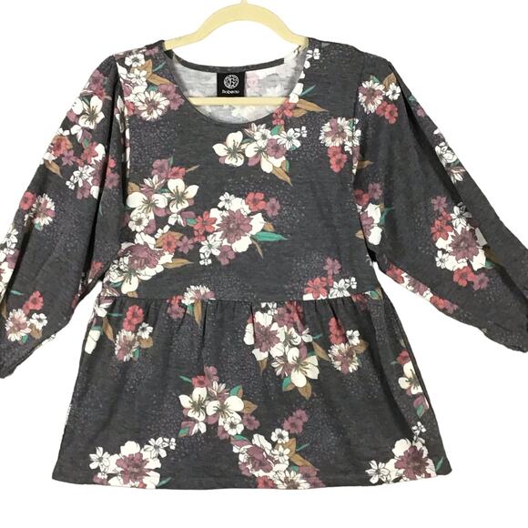 Bobeau Women’s Gray Pink Floral Babydoll Top 3/4 Sleeve Pullover Size XS NWOT - Picture 3 of 16